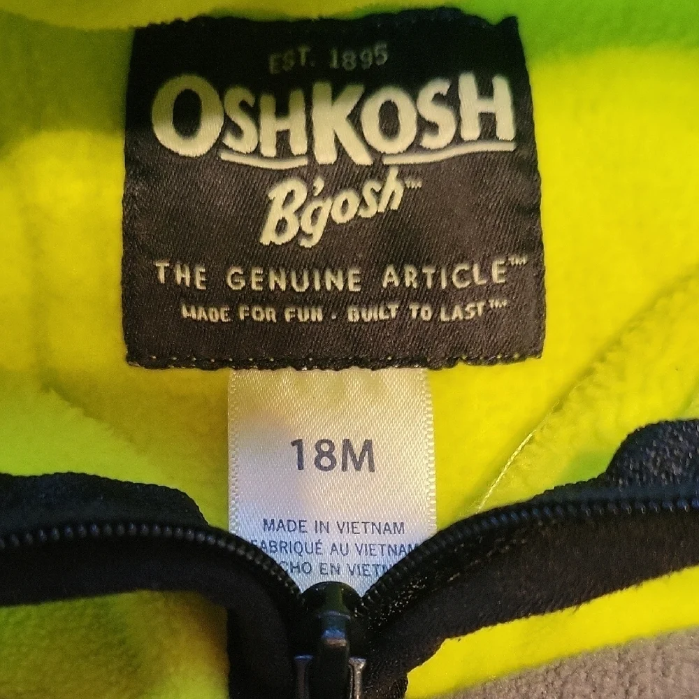 OshKosh B'gosh Neon Yellow and Gray Fleece Sweater Size 18 Months